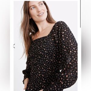 Madewell Black Floral Smocked Top Small/Medium
